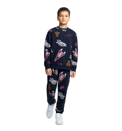 Tommy Hilfiger Boys' 8-20 Collegiate Allover Print Crew Relaxed-Fit Sweatshirt - Navy Blazer