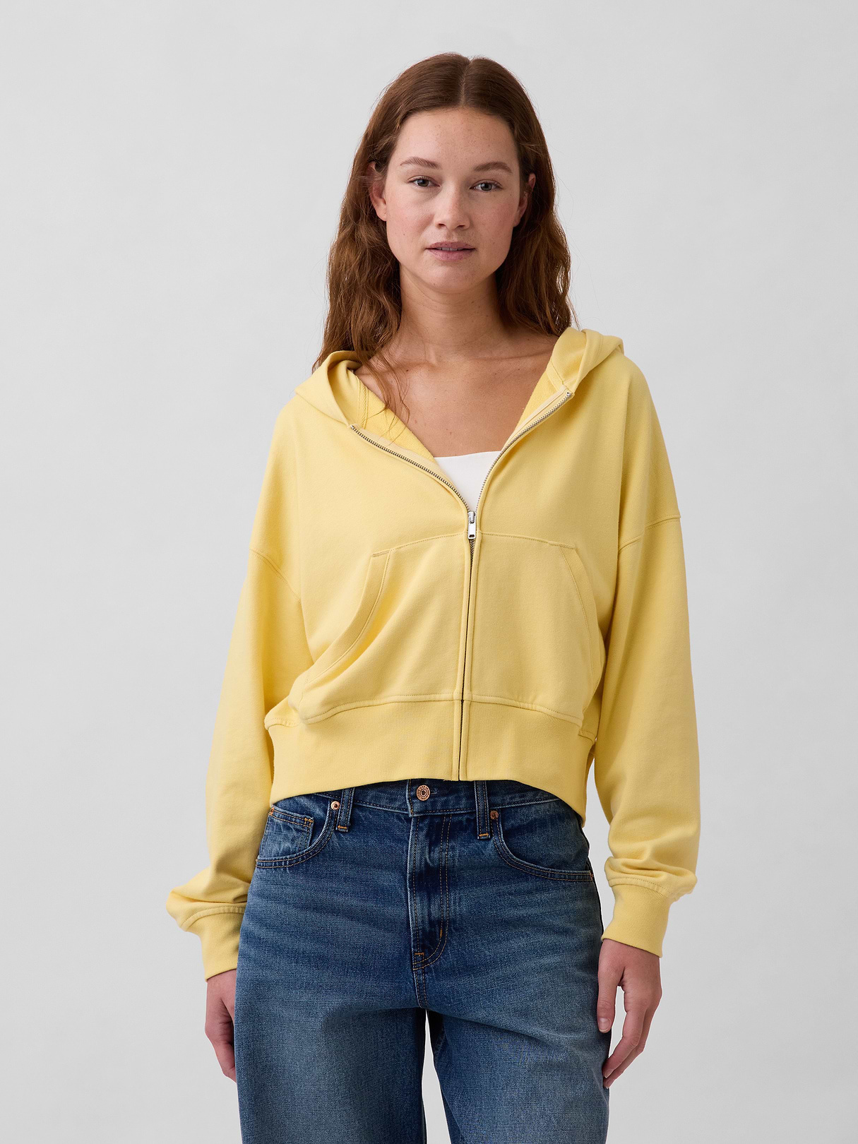 VintageSoft Terry Oversized Wedge Zip Hoodie - Havana yellow