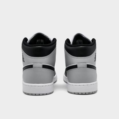 Men's Air Jordan Retro 1 Mid Casual Shoes - White/Light Smoke Grey/Black - view 4