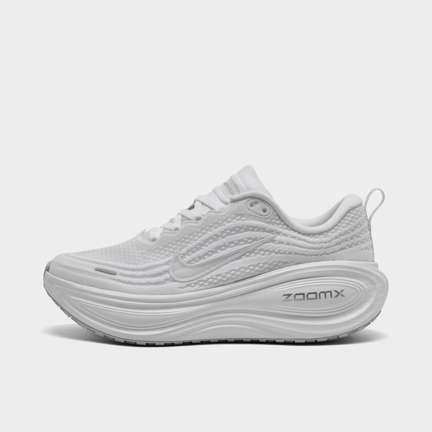 Women's Nithtke Vomero Plus Running Shoes - Part 2 - White/Photon Dust/Metallic Silver/Summit White - Left shoe facing left. Outside of the shoe.