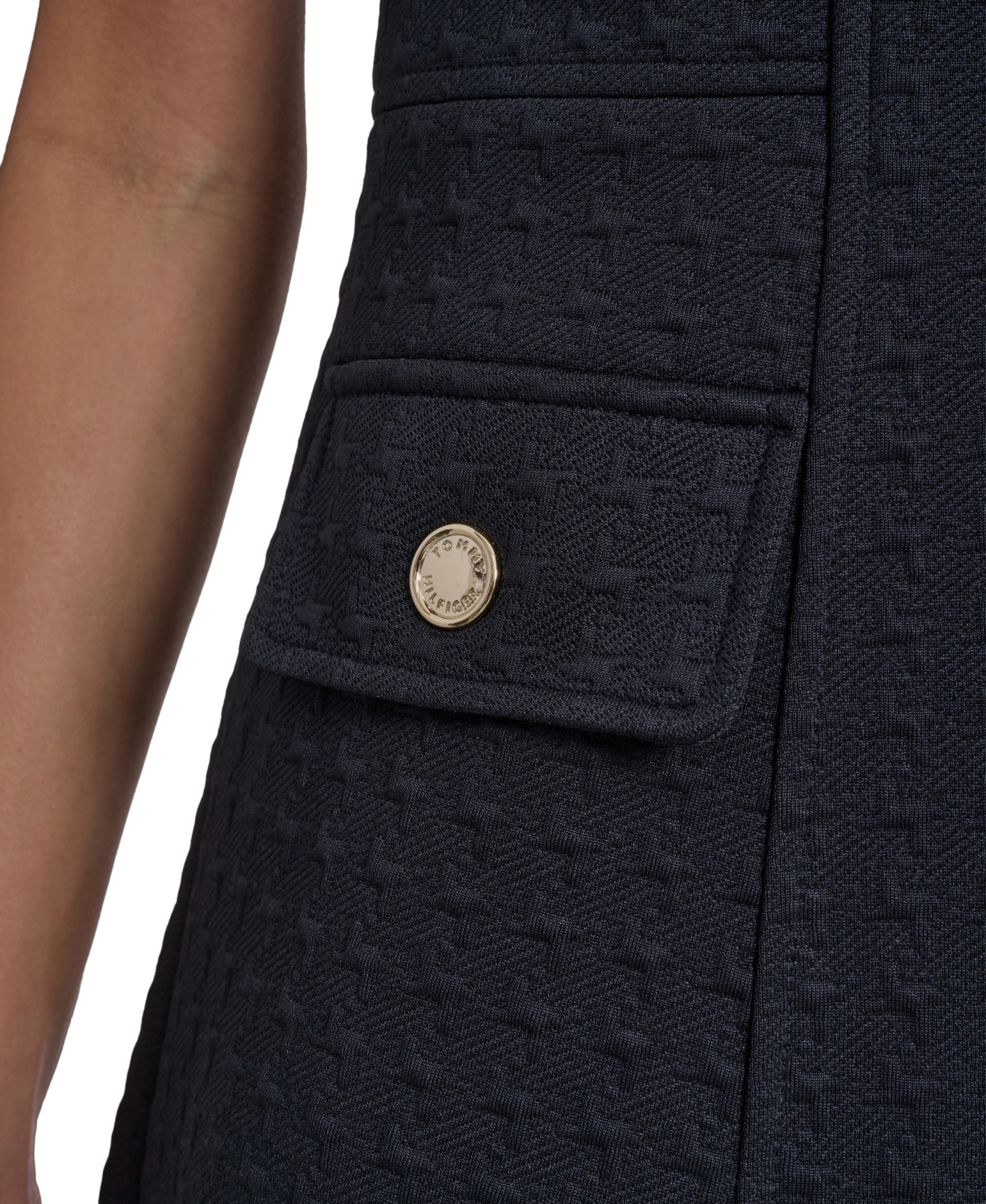 Tommy Hilfiger Women's Short-Sleeve Textured Knit Front Zipper Shift Dress - Sky Captain