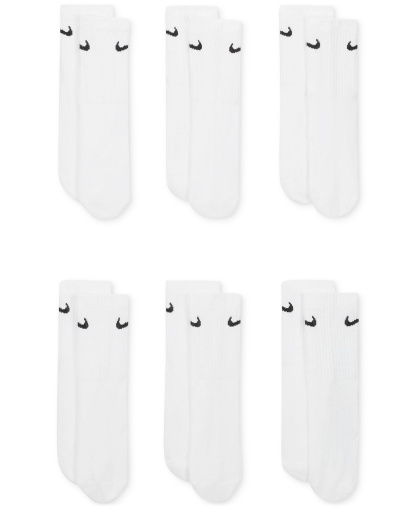 Nike Big Kids' Cushioned Crew Socks, 6 Pairs - White