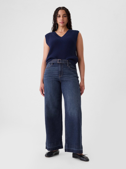 High Rise Stride Wide-Leg Jeans - Dark indigo