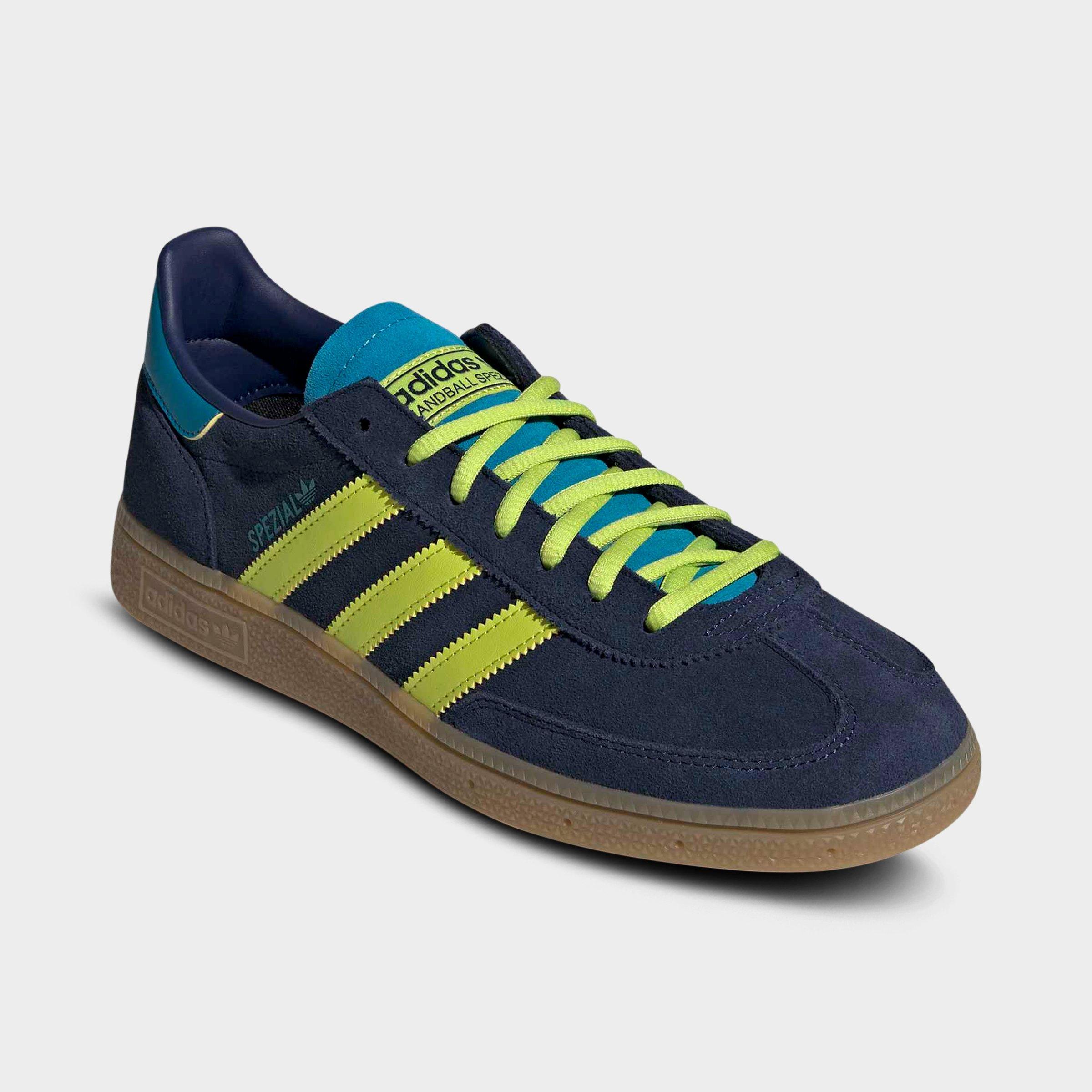 Men's adidas Originals Colombia Handball Spezial Casual Shoes - Mystery Petrol/Team Navy Blue/Semi Solar Yellow - Both shoes facing left