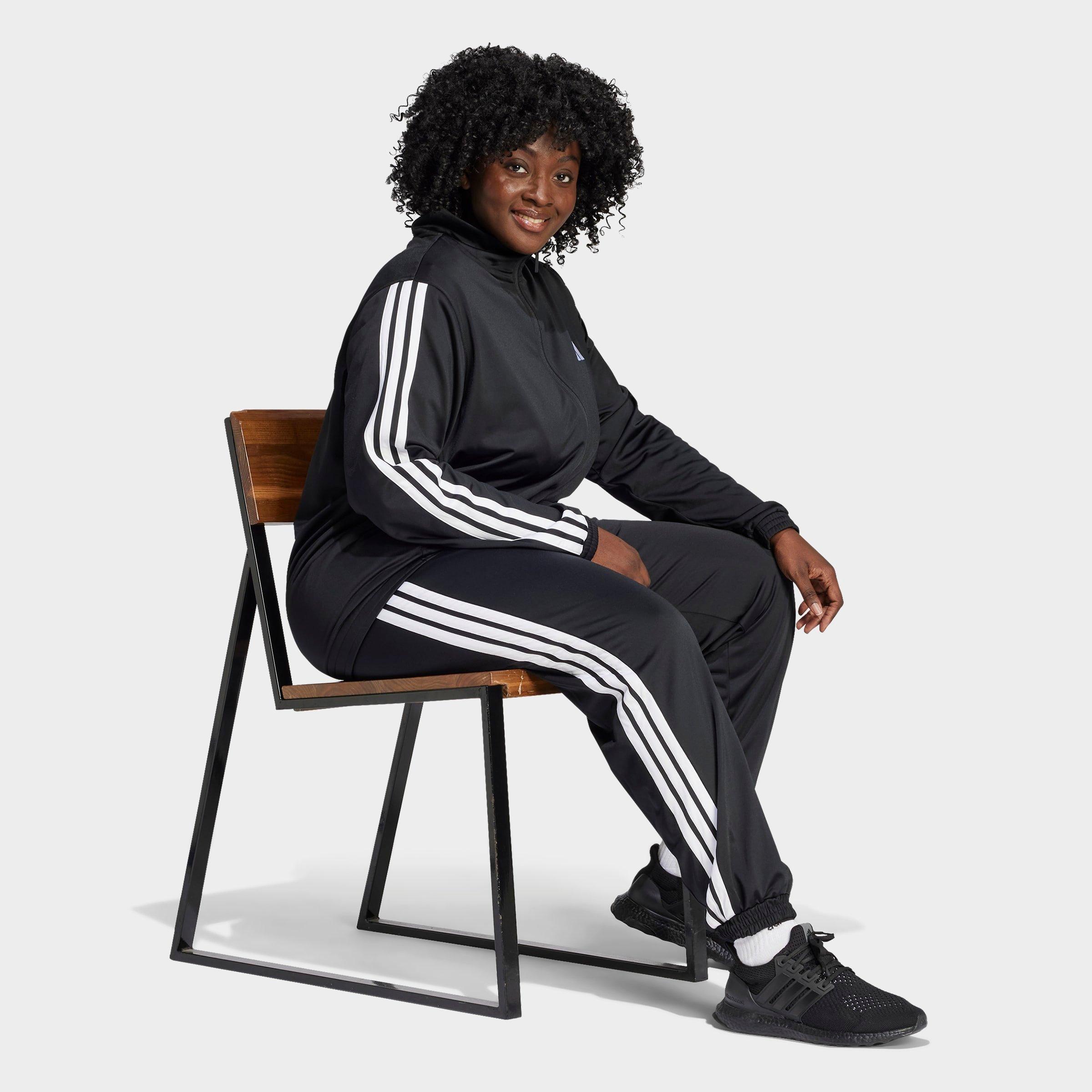 Women's adidas Sportswear Essentials 3-Stripes Tricot Full-Zip Track Top (Plus Size) - Black/White