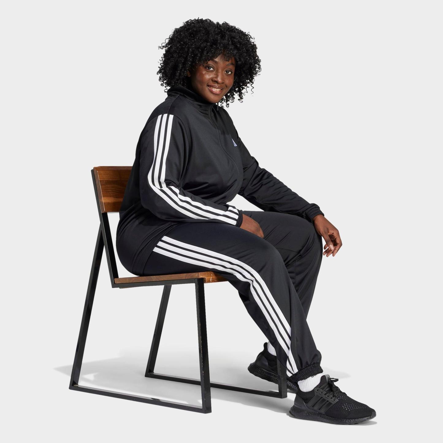 Women's adidas Sportswear Essentials 3-Stripes Tricot Full-Zip Track Top (Plus Size) - Black/White