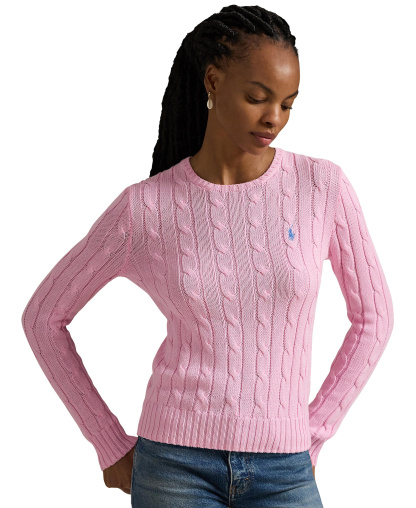 Polo Ralph Lauren Women's Cable-Knit Cotton Crewneck Sweater - Carmel Pink