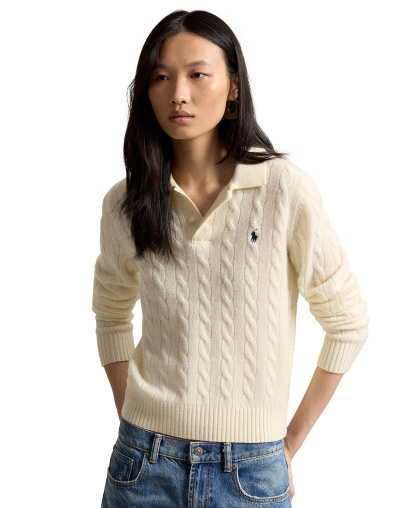 Polo Ralph Lauren Women's Cable-Knit Long-Sleeve Wool-Cashmere Sweater - Authentic Cream