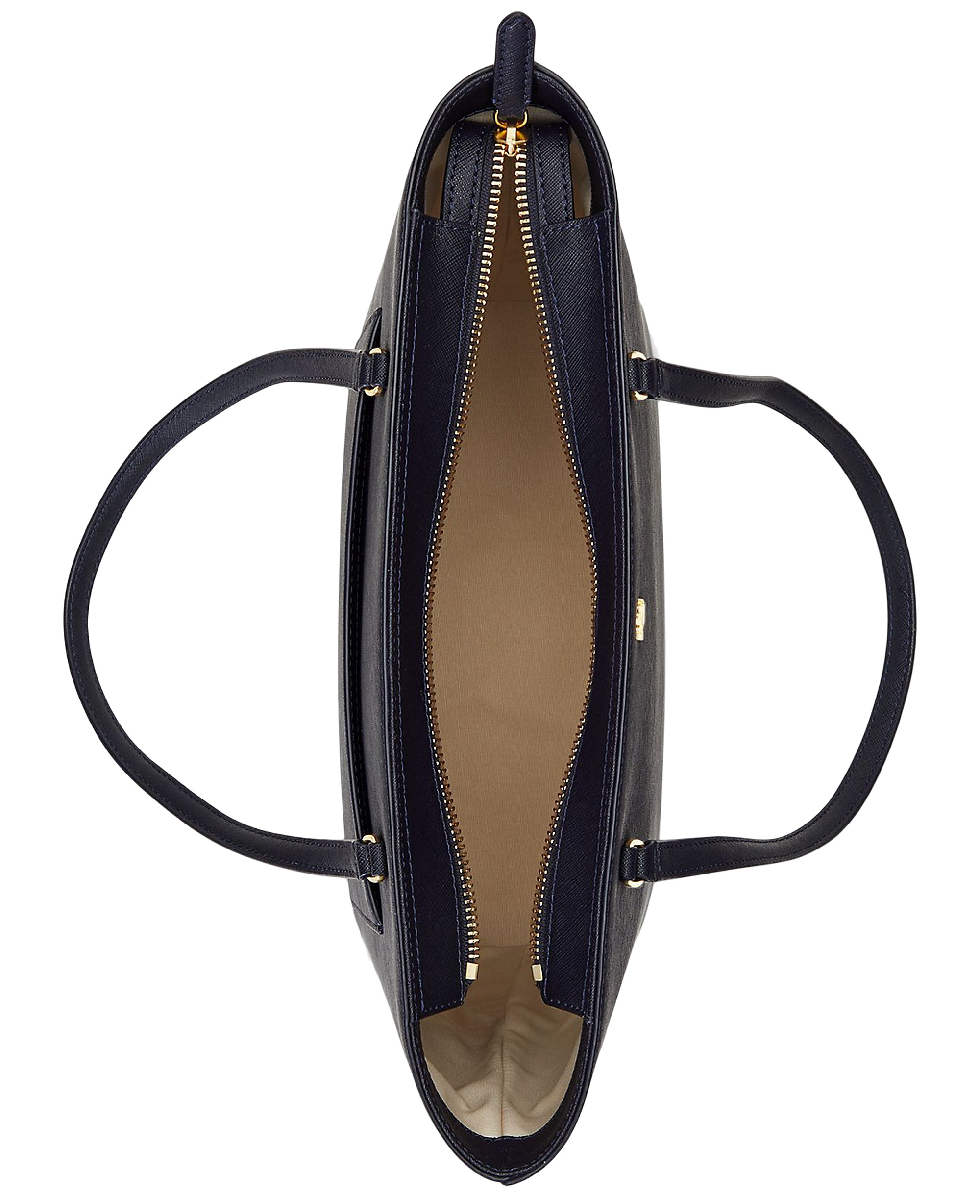Lauren Ralph Lauren Crosshatch Leather Karly Medium Shopper Tote Handbag - Navy