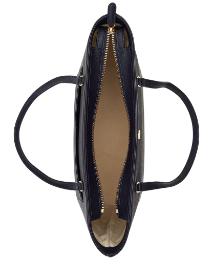 Lauren Ralph Lauren Crosshatch Leather Karly Medium Shopper Tote Handbag - Navy