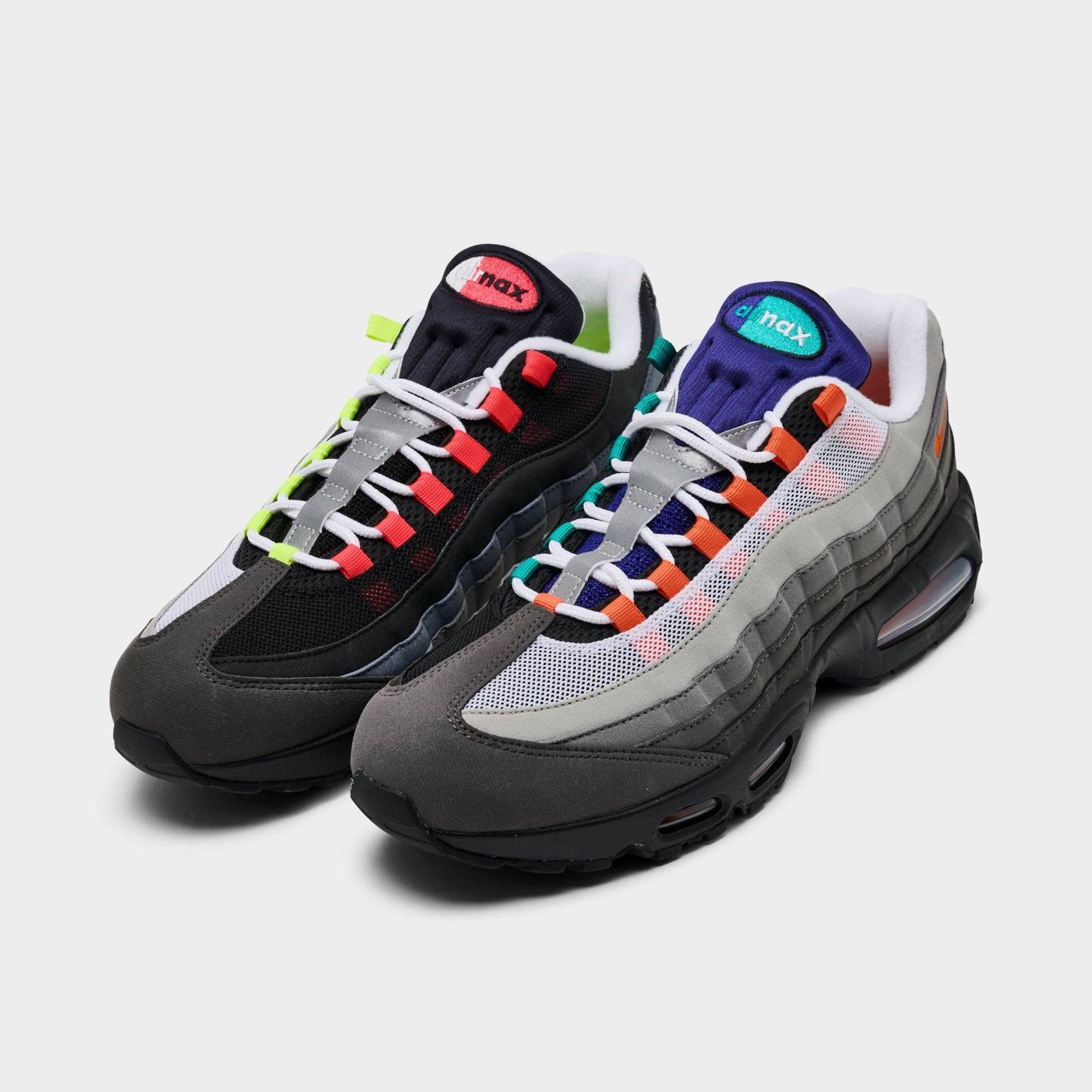 Men's Nithtke Air Max 95 Big Bubble PRM Casual Shoes - Black/Volt/Team Orange/Multi - Both shoes facing left