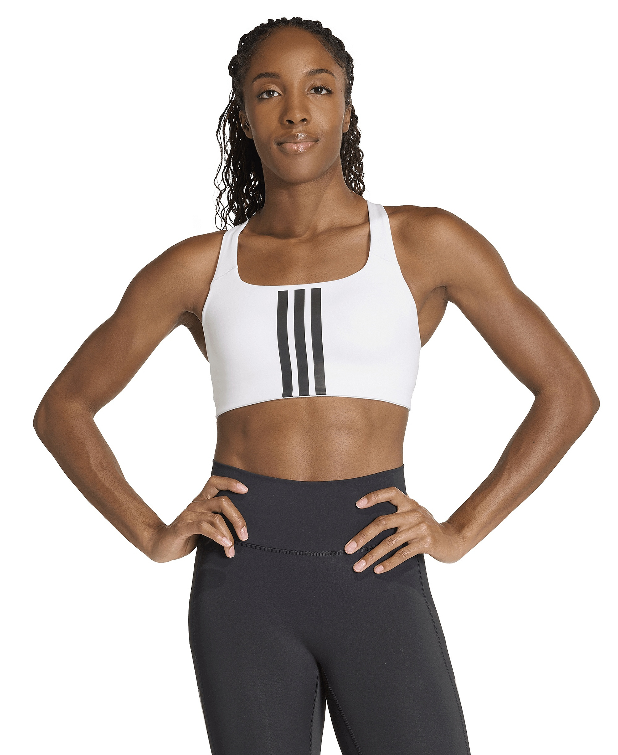 adidas Women's Optime Workout 3-Stripes Medium Support Bra - White/black