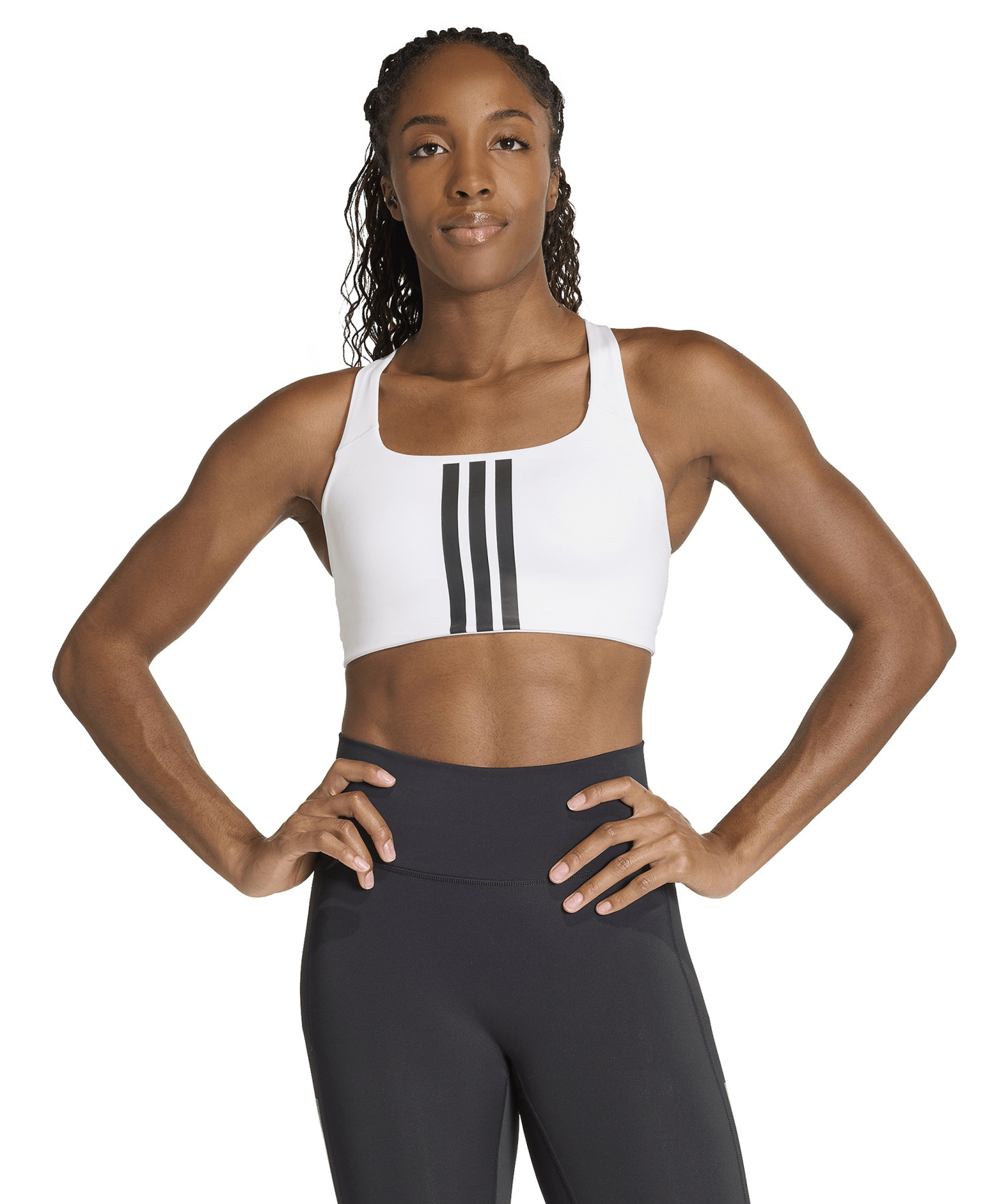 adidas Women's Optime Workout 3-Stripes Medium Support Bra - White/black