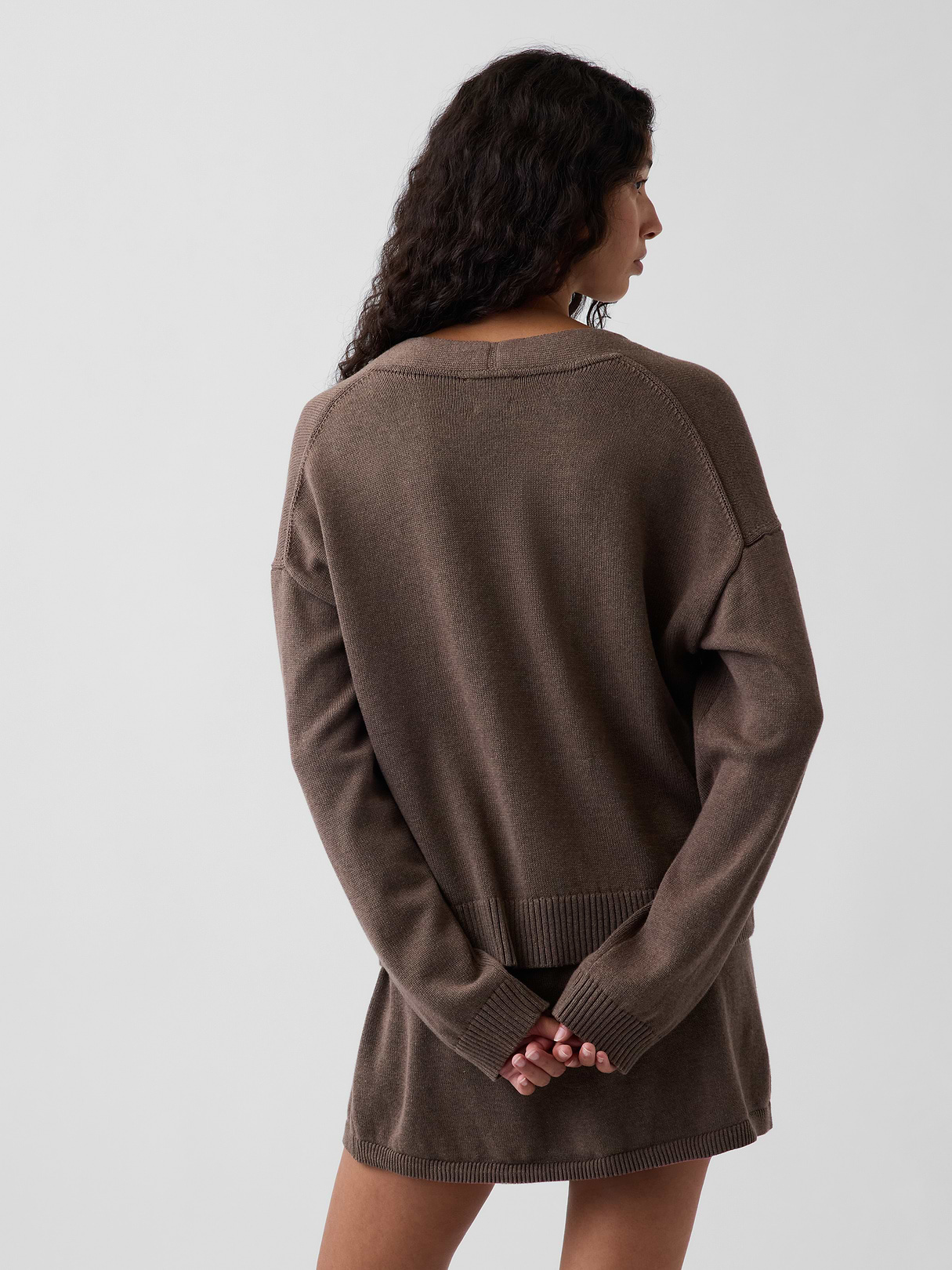 100% Cotton Oversized Cardigan Sweater - Cool brown