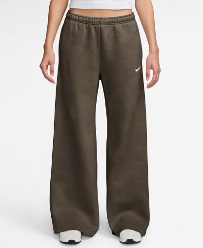 Nike Women's Studio Fleece Medium Weight Mid-Rise Wide-Leg Pants - Dark Hazel/Sail