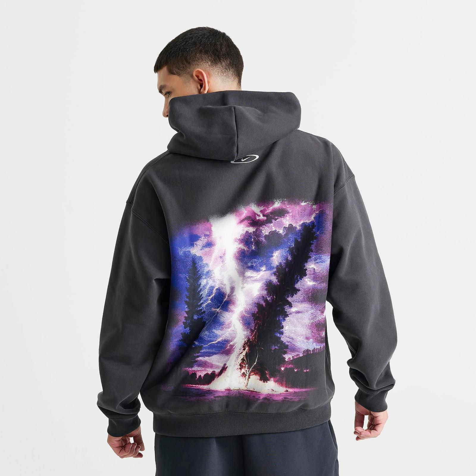 Men's Nike Solo Swoosh Lightning Graphic Fleece Pullover Hoodie - Off Noir