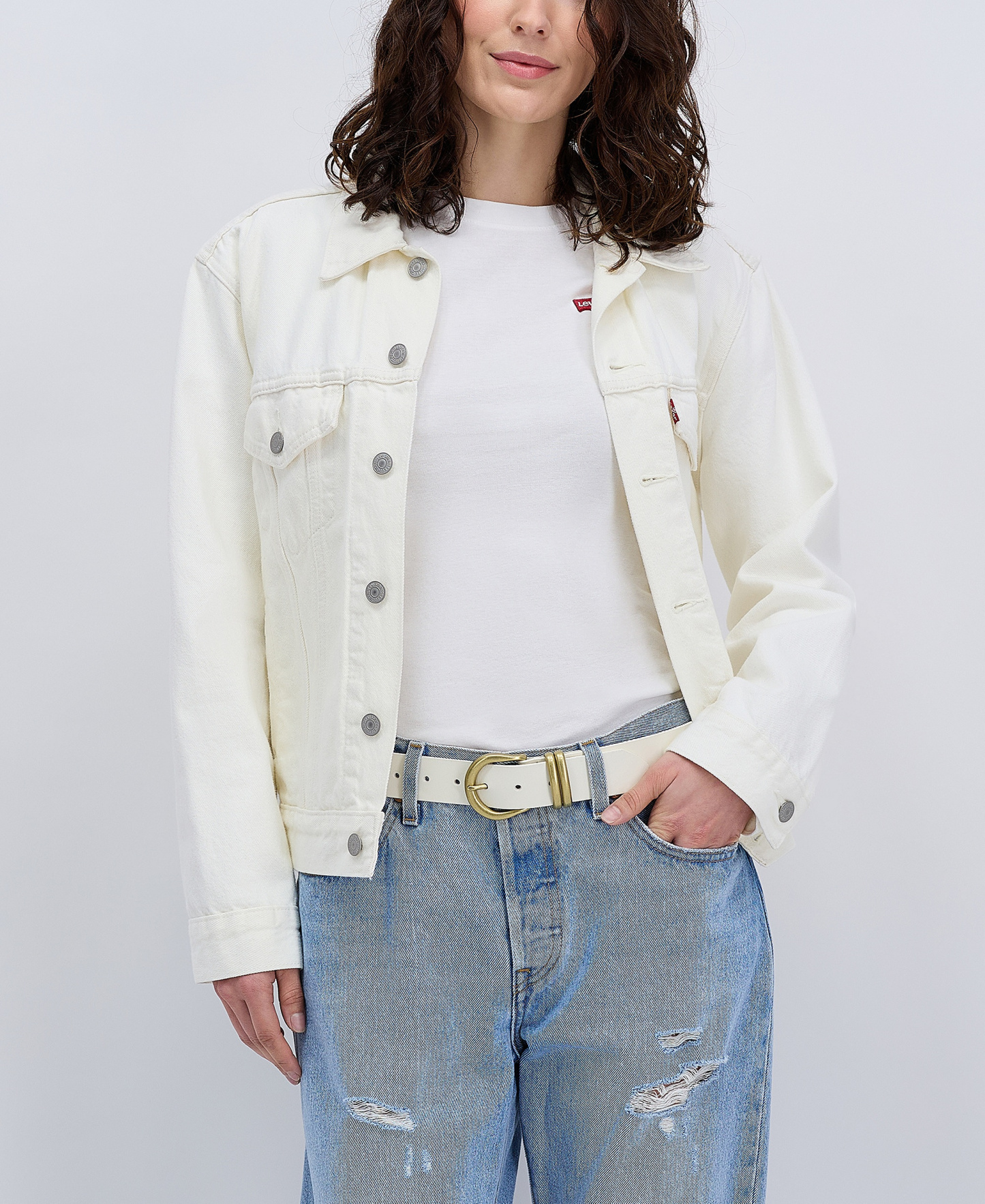 Levi's Women's Double Metal Loop Leather Belt - White