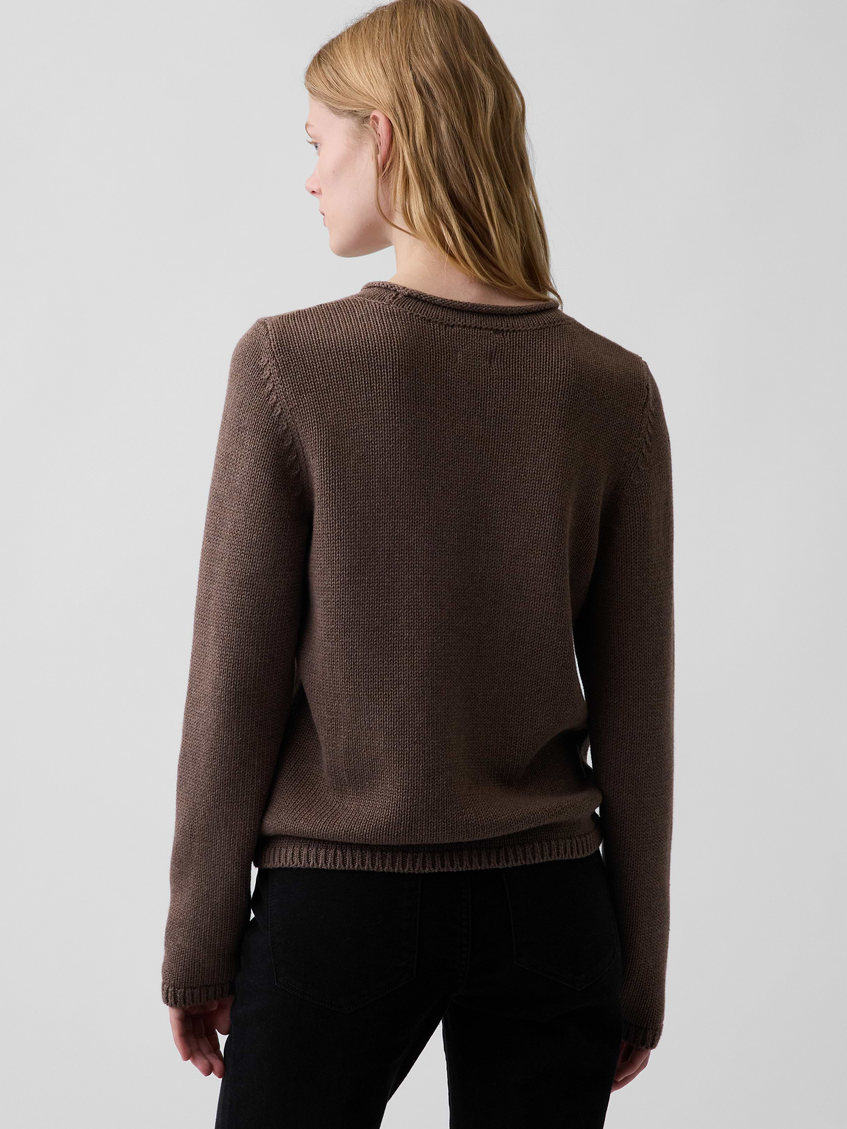 100% Cotton Rollneck Sweater - Cool brown heather