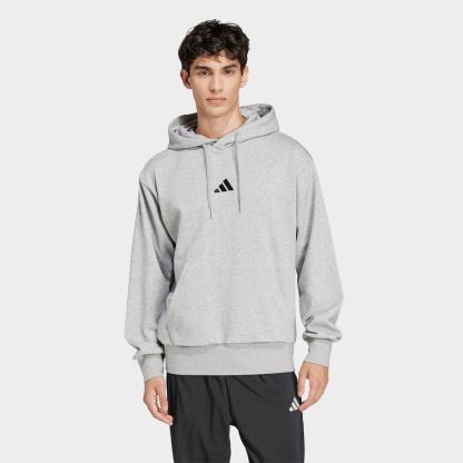 Men's adidas Essentials Feelcozy Fleece Pullover Hoodie - Medium Grey Heather/Black - view 1