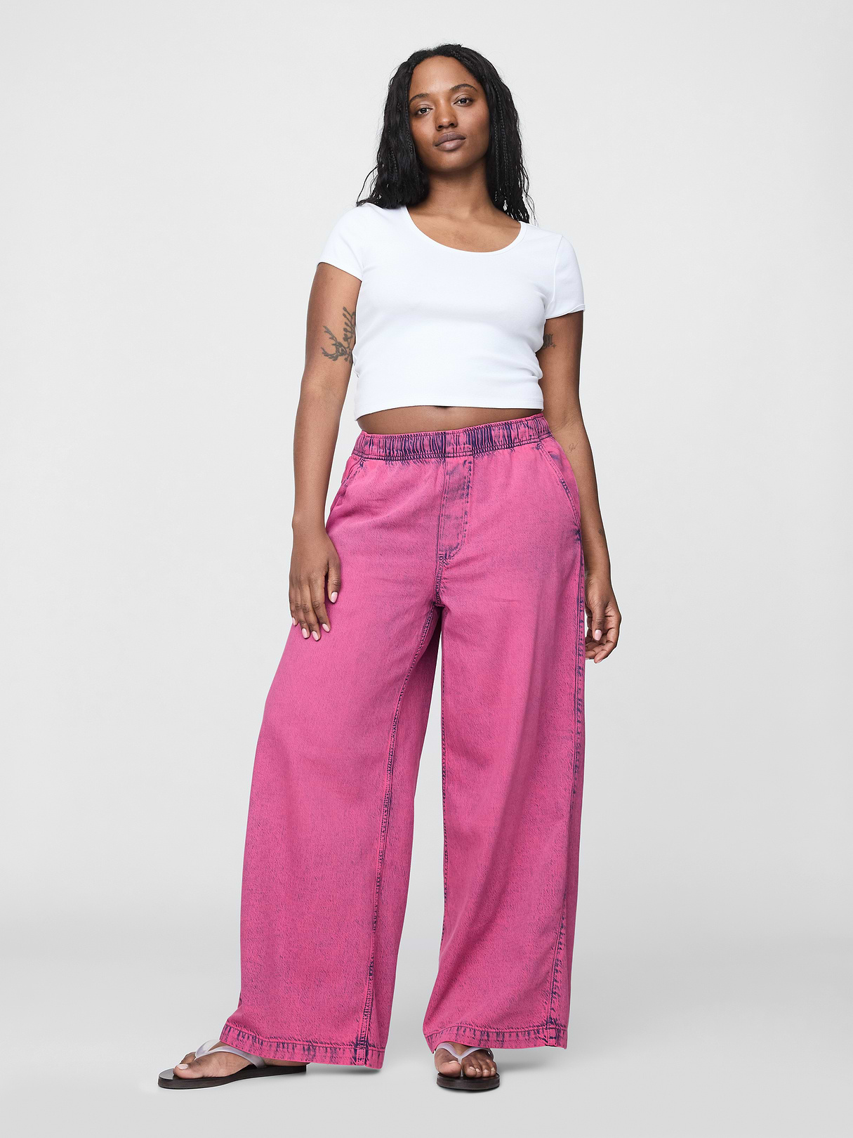 Mid Rise UltraSoft Easy Baggy Jeans - Pink rinse