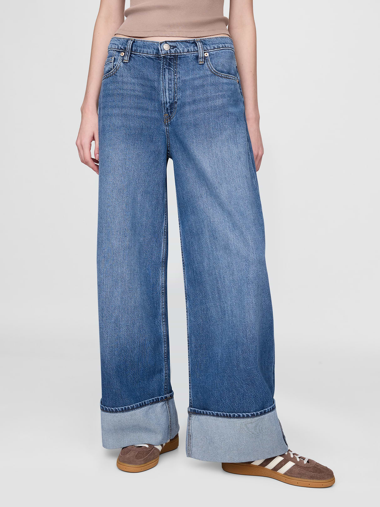 Mid Rise UltraSoft Baggy Jeans - Cuffed medium wash
