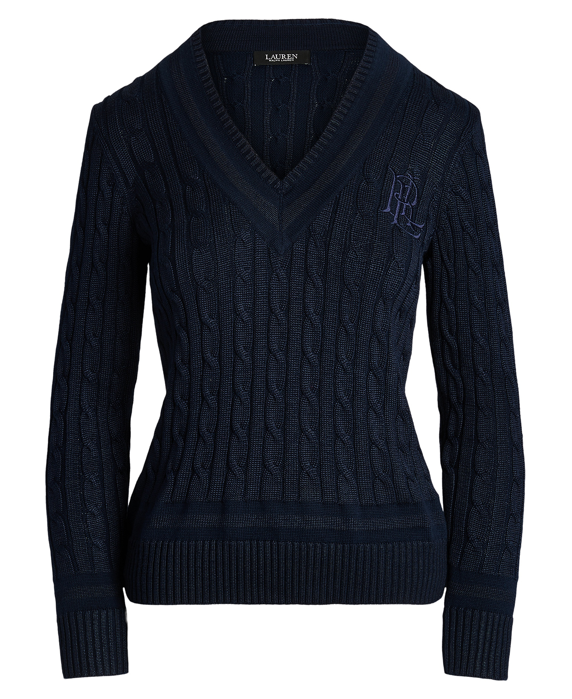 Lauren Ralph Lauren Women's Long-Sleeve V-Neck Cable Knit Sweater - Lauren Navy
