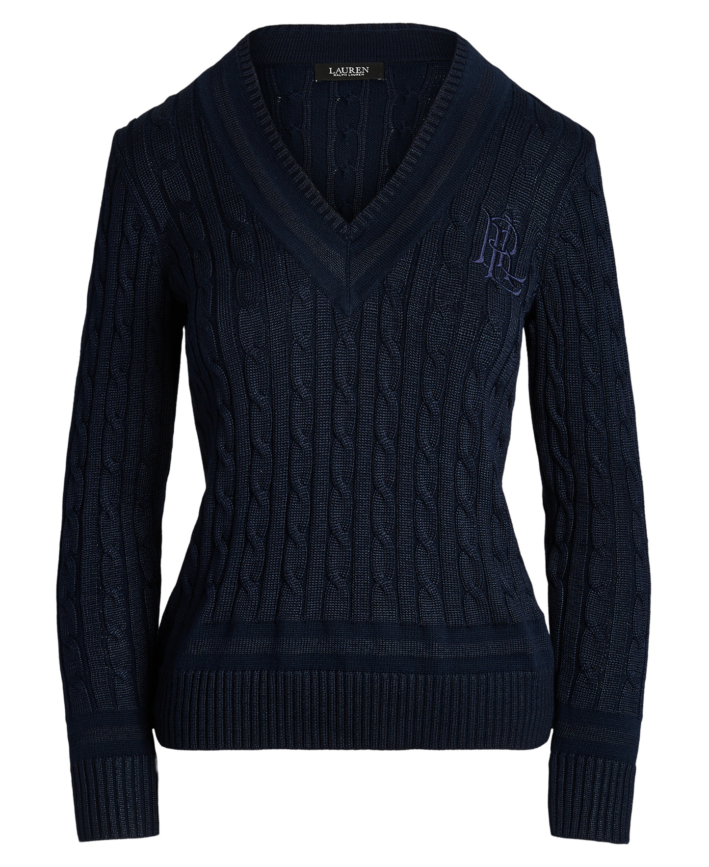 Lauren Ralph Lauren Women's Long-Sleeve V-Neck Cable Knit Sweater - Lauren Navy