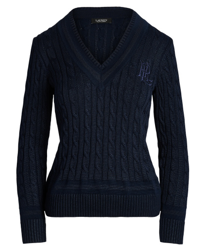 Lauren Ralph Lauren Women's Long-Sleeve V-Neck Cable Knit Sweater - Lauren Navy