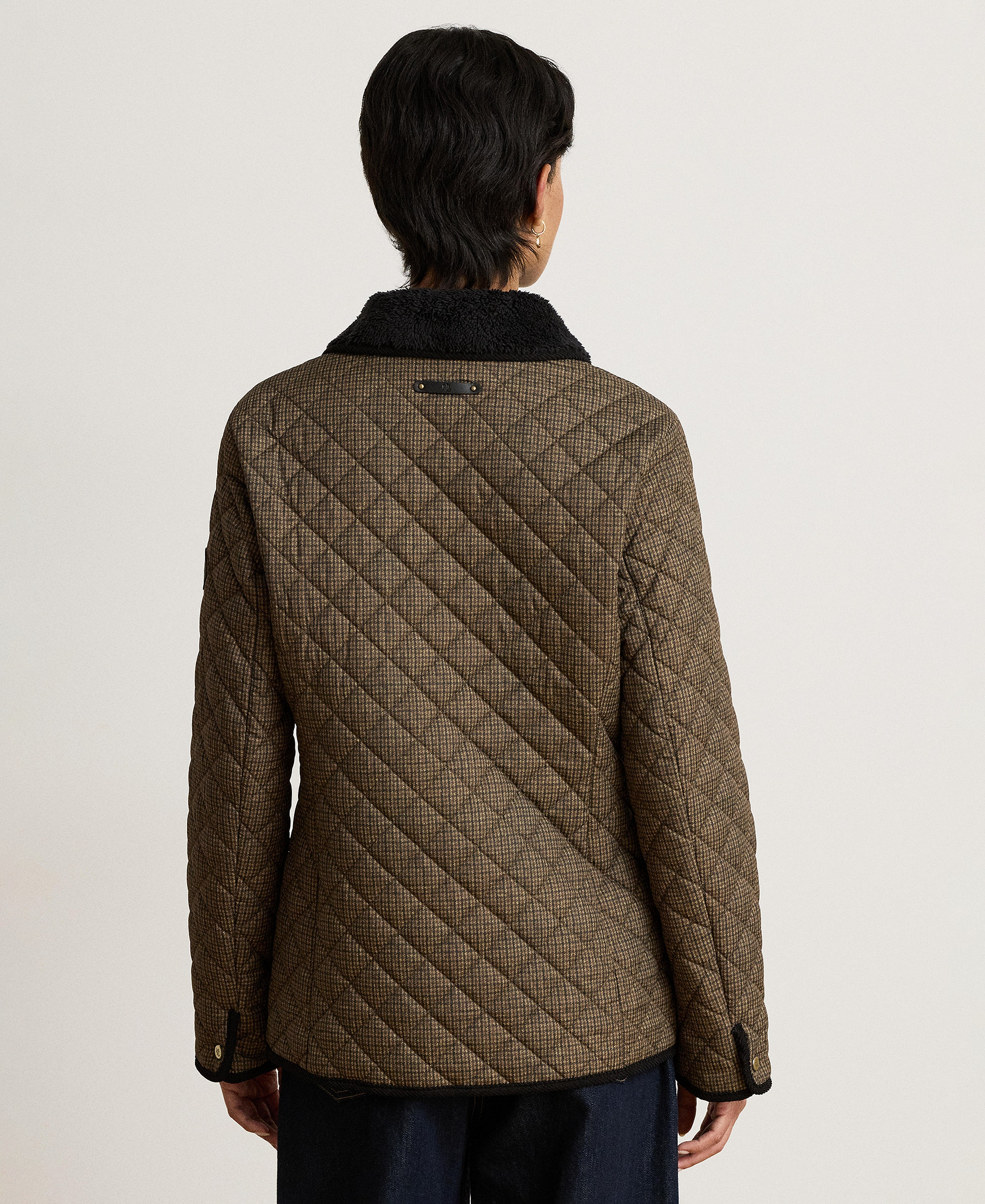 Lauren Ralph Lauren Women's Faux-Sherpa-Collar Quilted Coat, Created for Macy's - Brown Mini Check