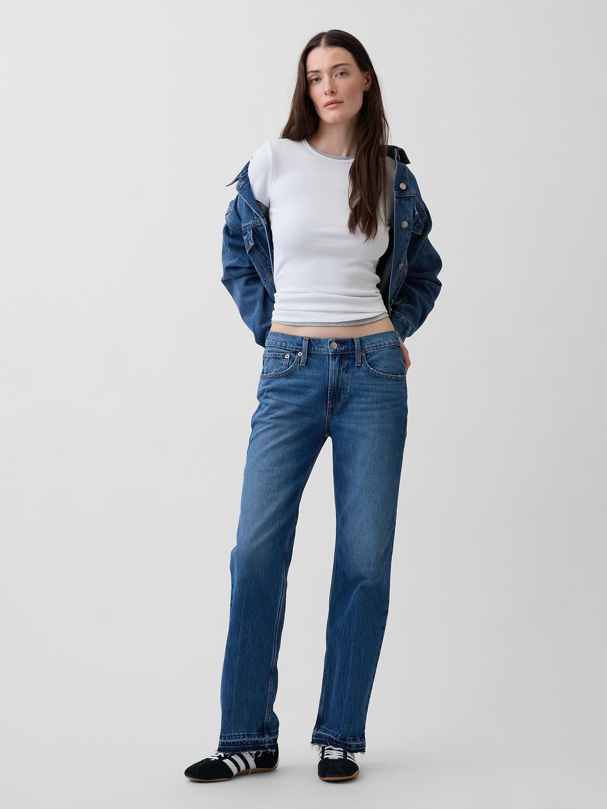 Mid Rise Relaxed Straight Jeans - Medium wash