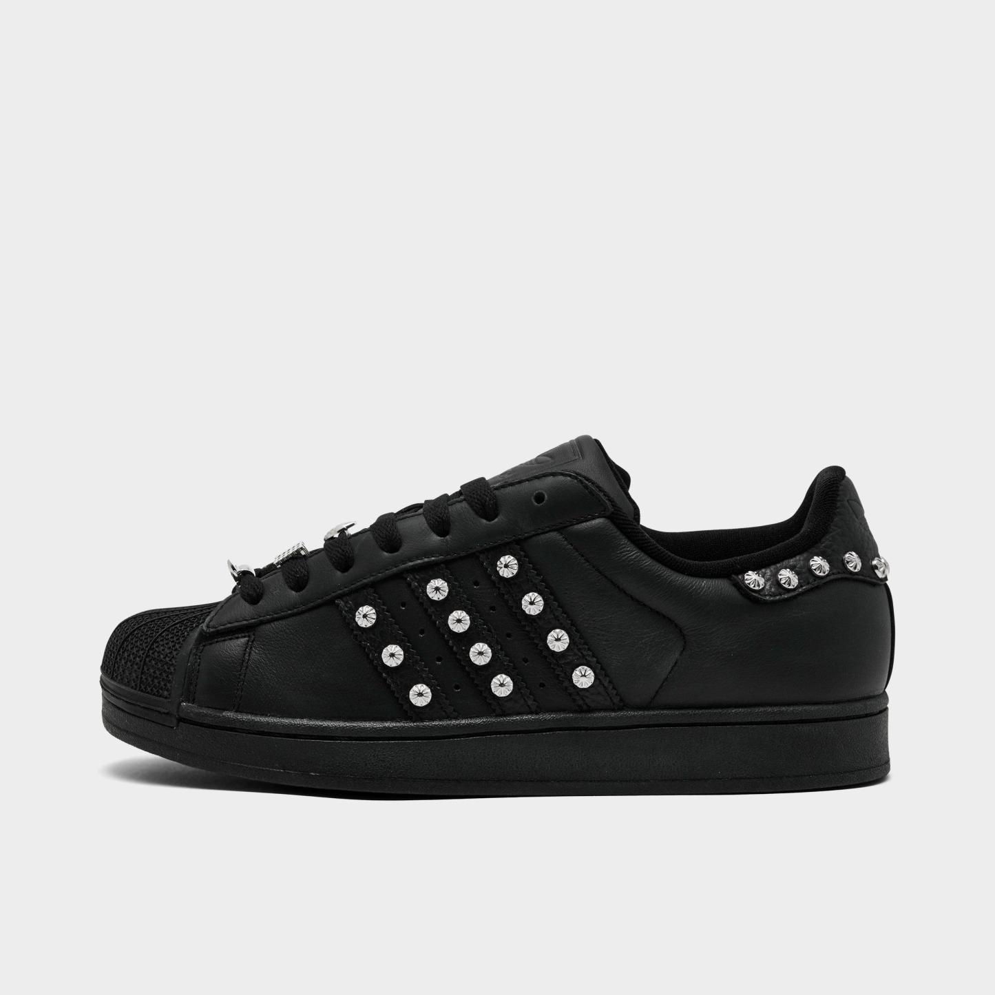 Men's adidas Originals Superstar II Casual Shoes - Part 1 - Core Black/Core Black/Silver Metallic - Left shoe facing left. Outside of the shoe.