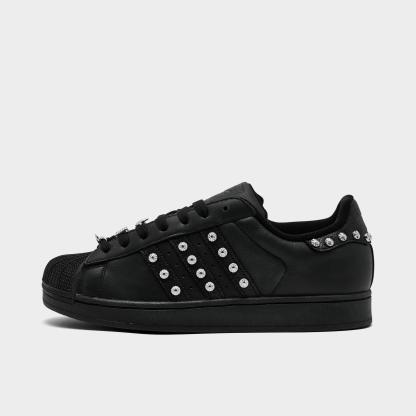 Men's adidas Originals Superstar II Casual Shoes - Part 1 - Core Black/Core Black/Silver Metallic - Left shoe facing left. Outside of the shoe.