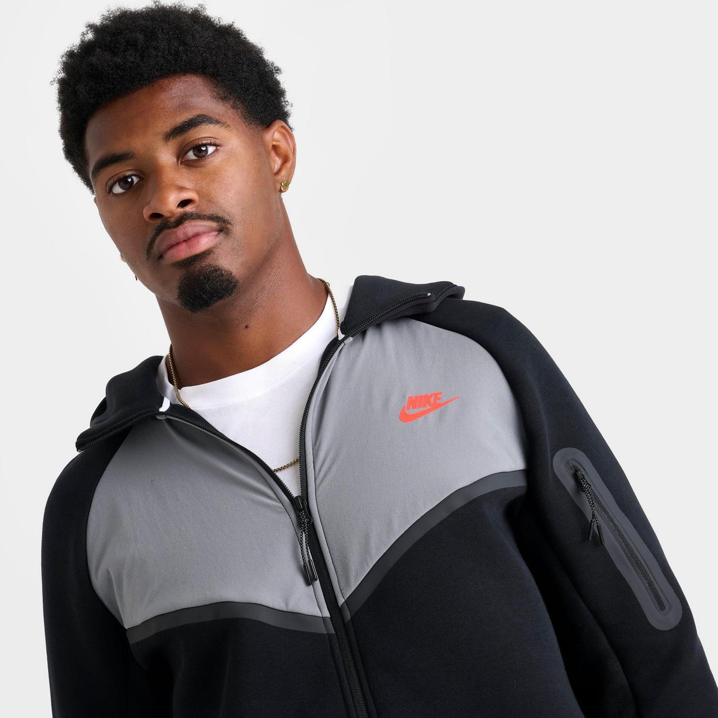 Men's Nithtke Tech Fleece Windrunner Full-Zip Jacket - Black/Smoke Grey/Bright Crimson