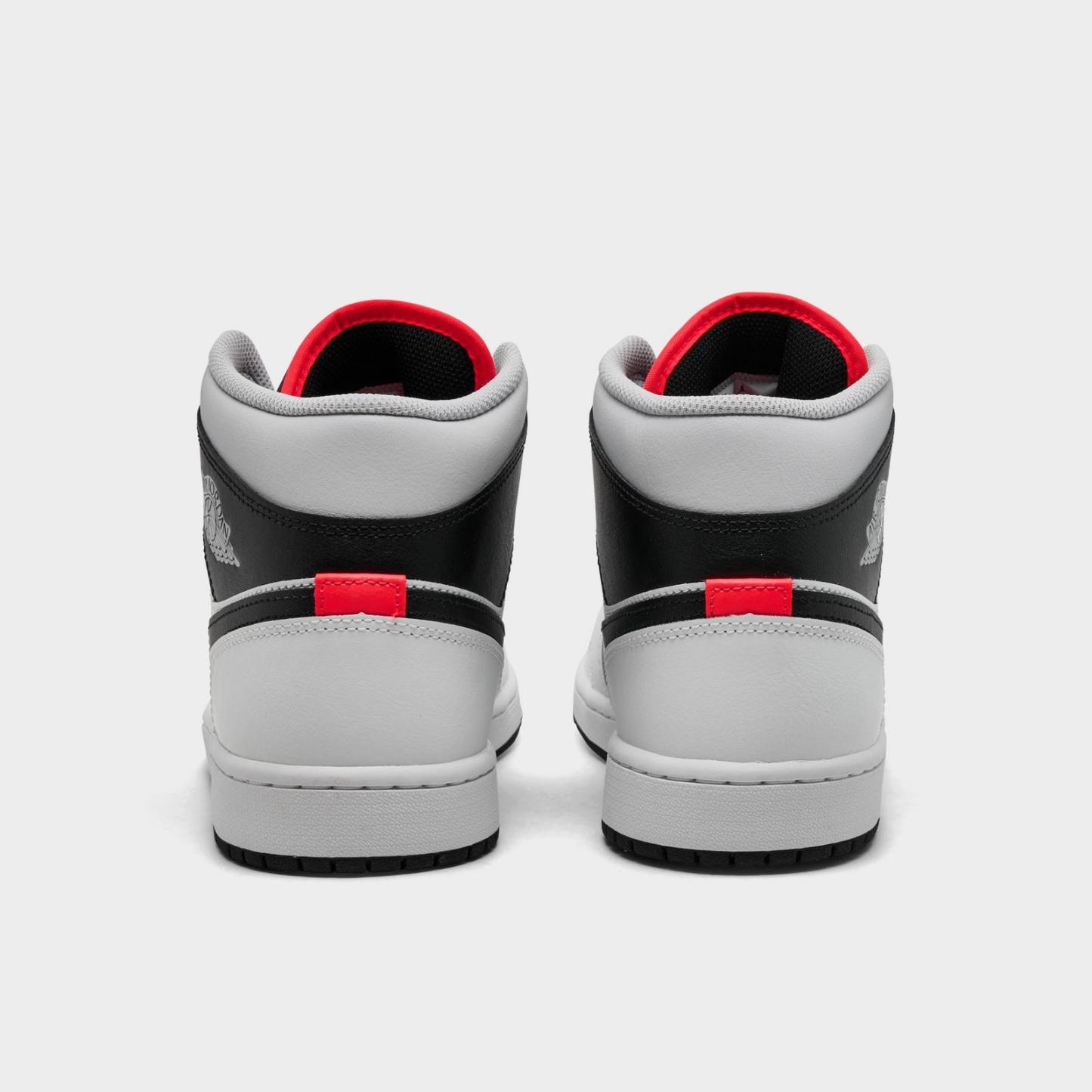 Men's Air Jordan Retro 1 Mid Casual Shoes - Summit White/Neutral Grey/Infrared 23/Black - Left shoe facing left. Outside of the shoe. - view 4