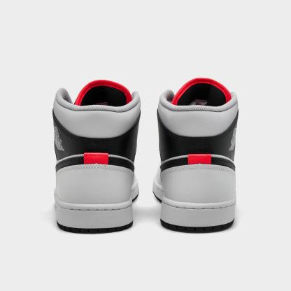 Men's Air Jordan Retro 1 Mid Casual Shoes - Summit White/Neutral Grey/Infrared 23/Black - Left shoe facing left. Outside of the shoe. - view 4