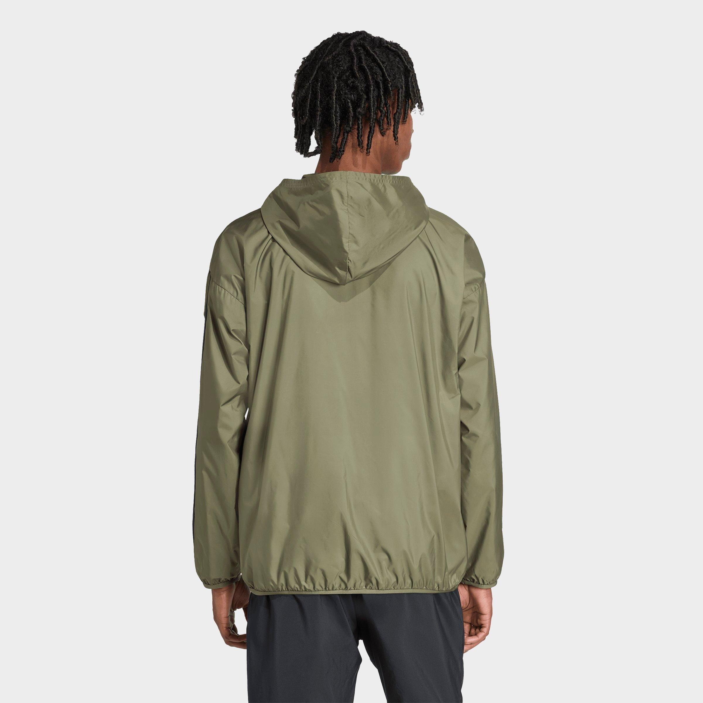 Men's adidas Essentials 3-Stripes Full-Zip Windbreaker Jacket - Olive Strata/Black