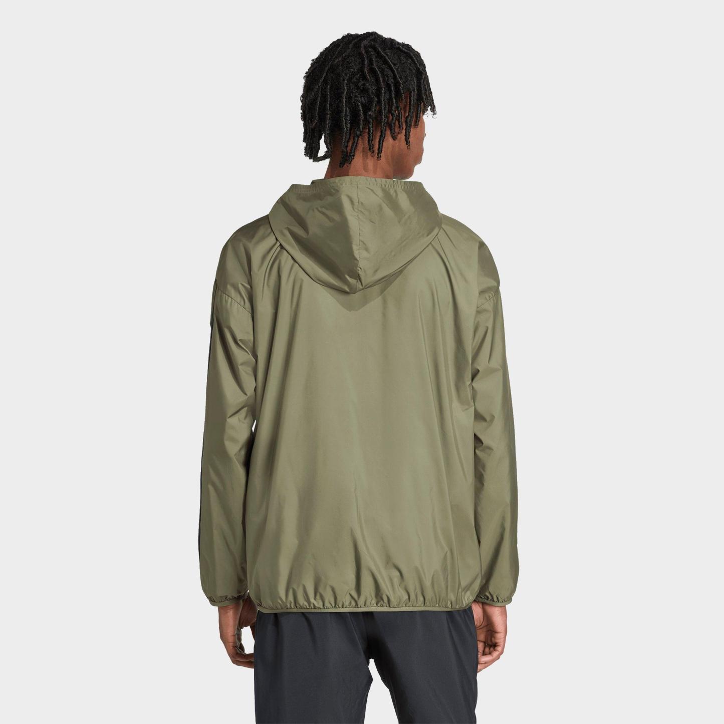 Men's adidas Essentials 3-Stripes Full-Zip Windbreaker Jacket - Olive Strata/Black