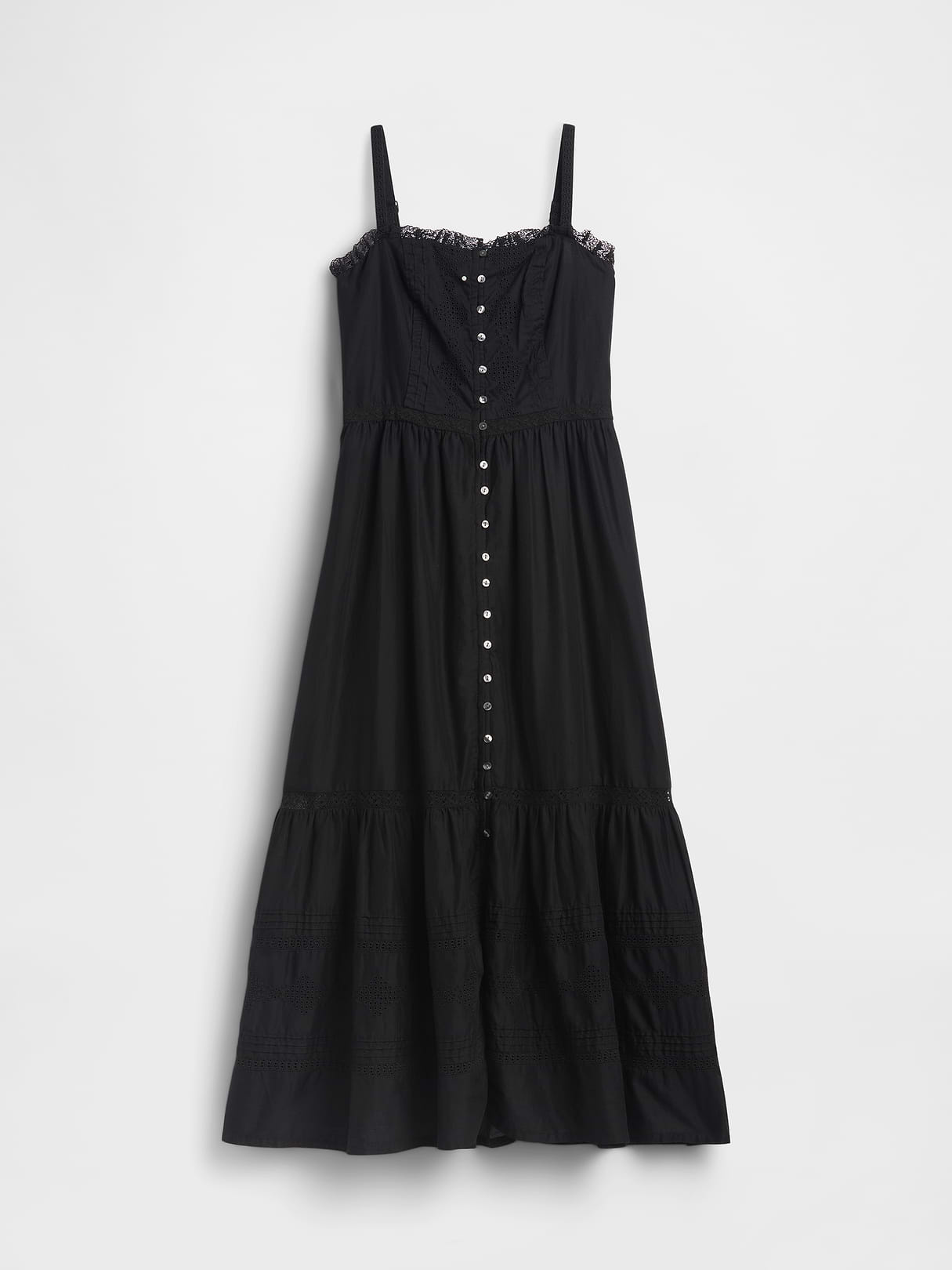 Eyelet Tiered Maxi Dress - True black