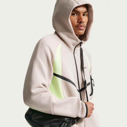 Nike Tech Men's Colour-Block Full-Zip Fleece Windrunner Jacket - Cream II/Light Liquid Lime/Black