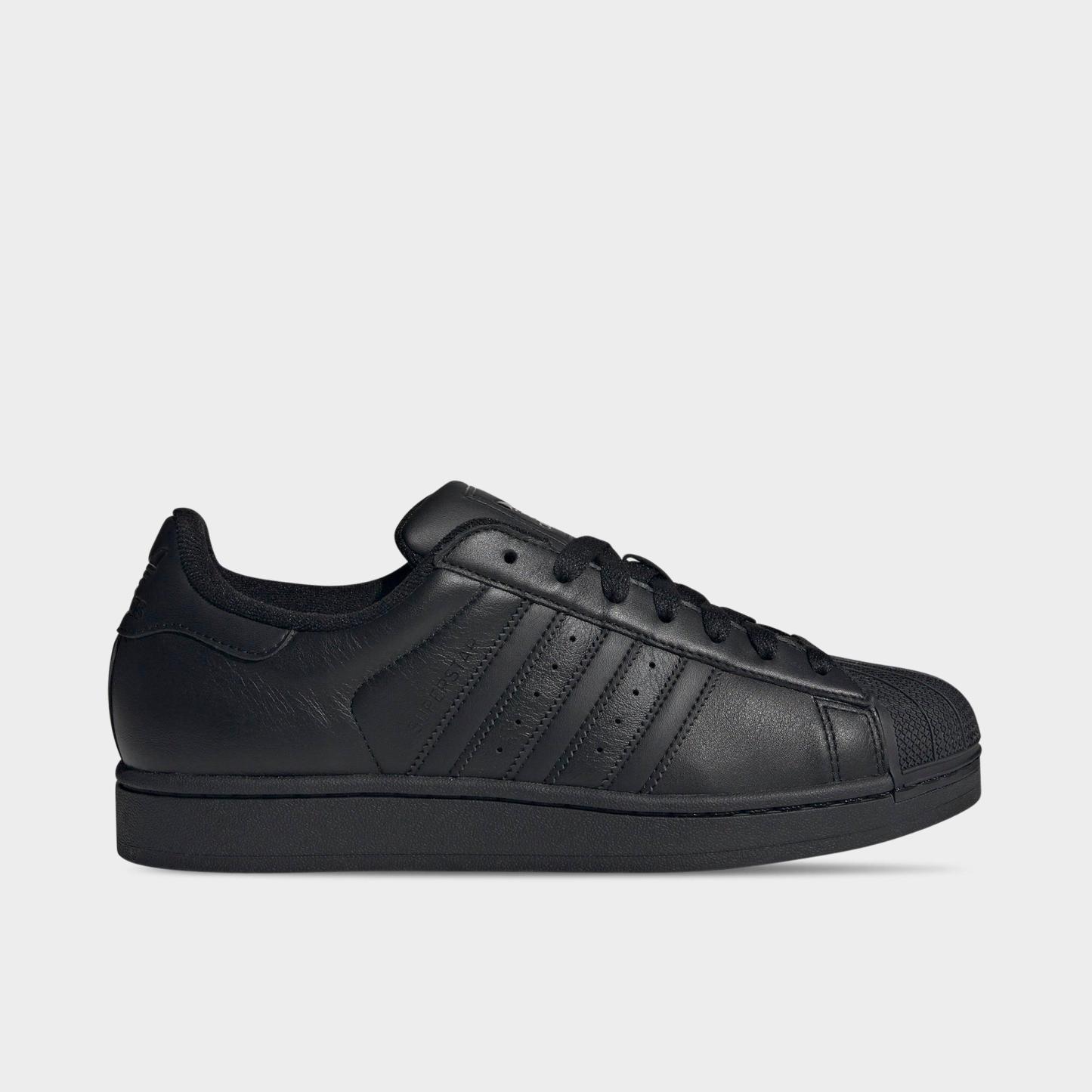 Men's adidas Originals Superstar II Casual Shoes - Part 1 - Black/Black/Black - Left shoe facing left. Outside of the shoe.