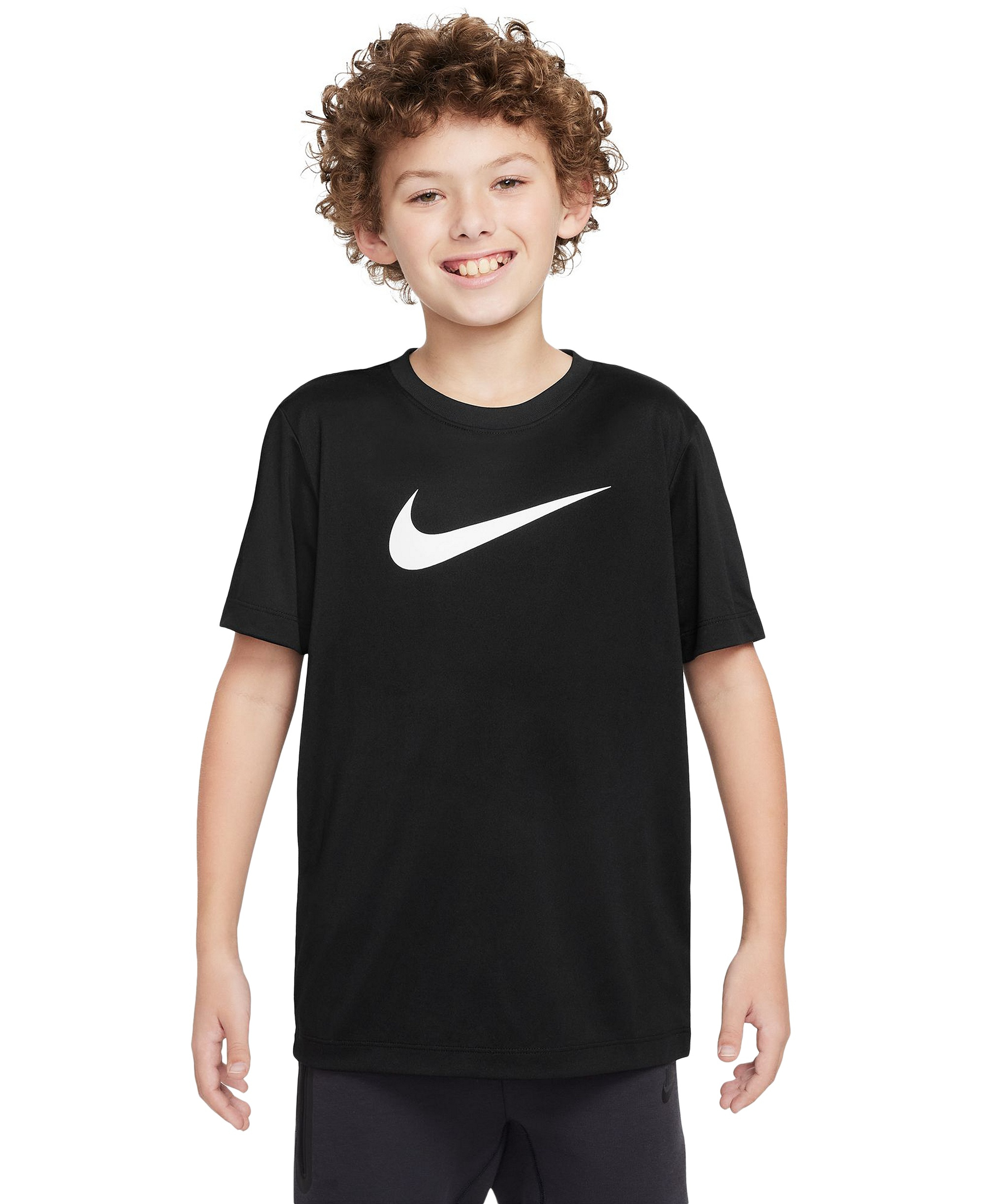 Nike Big Boys' and Girls' Legend Swoosh-Logo Crewneck Dri-FIT T-Shirt - Black