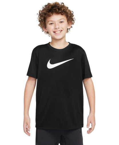 Nike Big Boys' and Girls' Legend Swoosh-Logo Crewneck Dri-FIT T-Shirt - Black