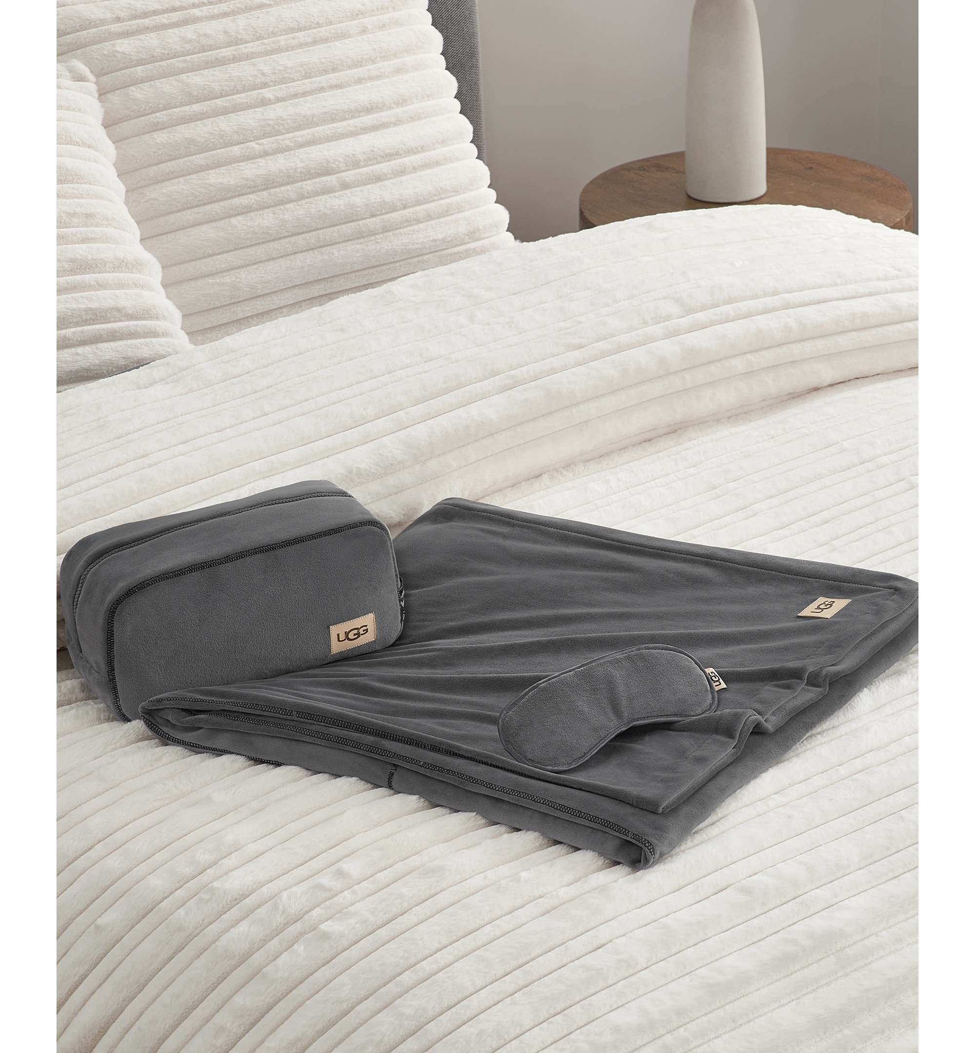 UGG® Raegan 3-Piece Throw, Eye Mask and Case Gift Set - Charcoal