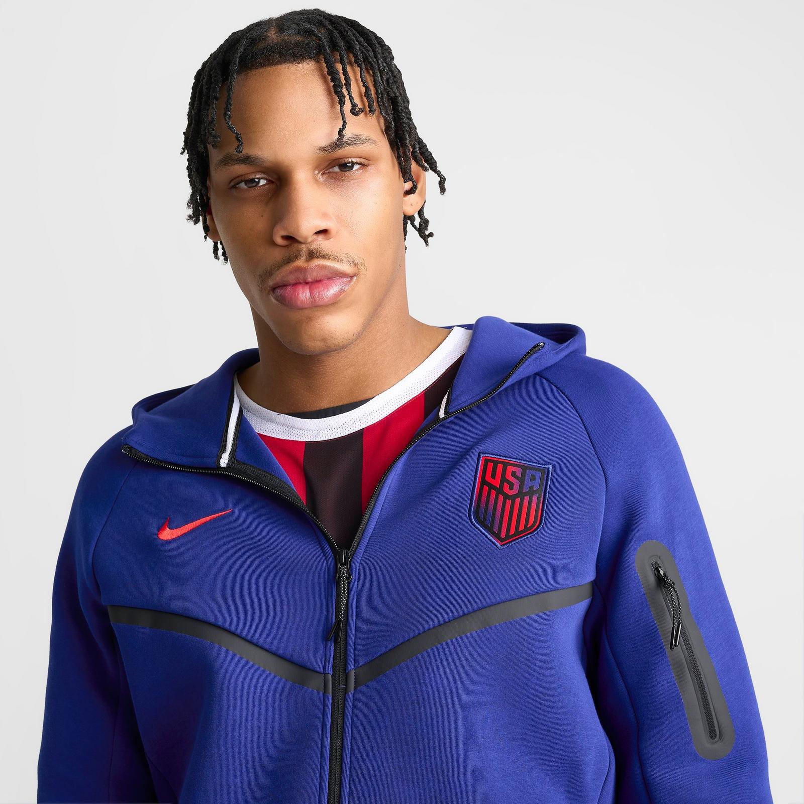 Men's Nike USA Soccer Tech Fleece Windrunner Full-Zip Hoodie - Deep Royal Blue/Challenge Red