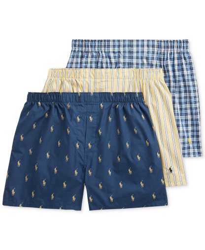 Polo Ralph Lauren Men's 3-Pack Classic Woven Cotton Boxers - Rustic Navy / Summer Stripe / Sag Harbor