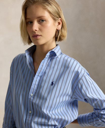 Polo Ralph Lauren Women's Relaxed-Fit Striped Cotton Shirt - Light Blue White Multi