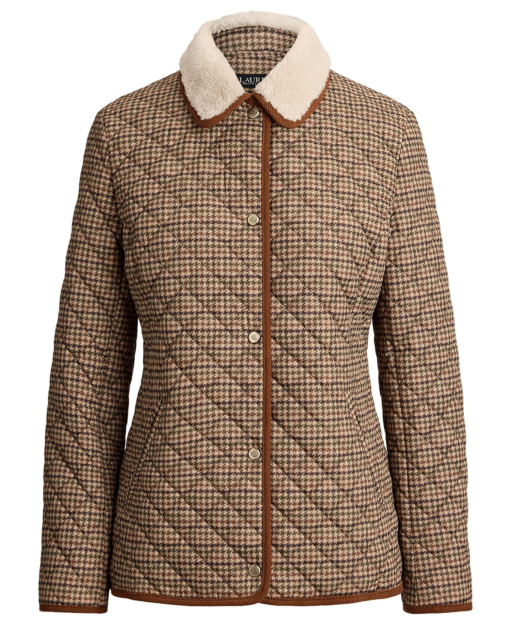 Lauren Ralph Lauren Women's Faux-Sherpa-Collar Quilted Coat, Created for Macy's - Loden Check