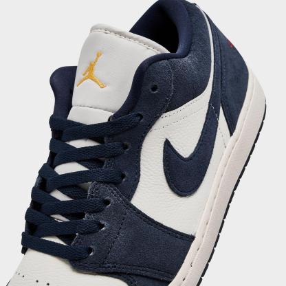 Men's Air Jordan Retro 1 Low SE Casual Shoes - Obsidian/University Gold/Chile Red/Obsidian - Left shoe facing left. Outside of the shoe. - view 3