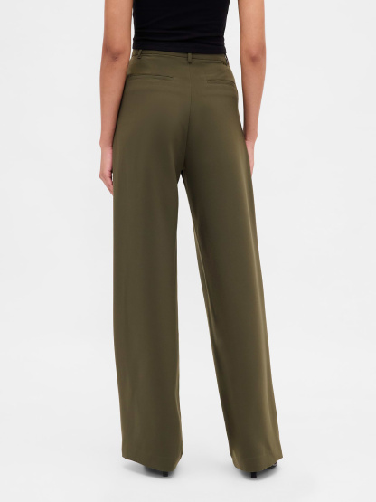 365 High Rise Pleated Trousers - Black moss green