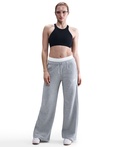 Nike Women's Sportswear Club Fleece Mid-Rise Wide-Leg Sweatpants - Dk Grey Heather/White
